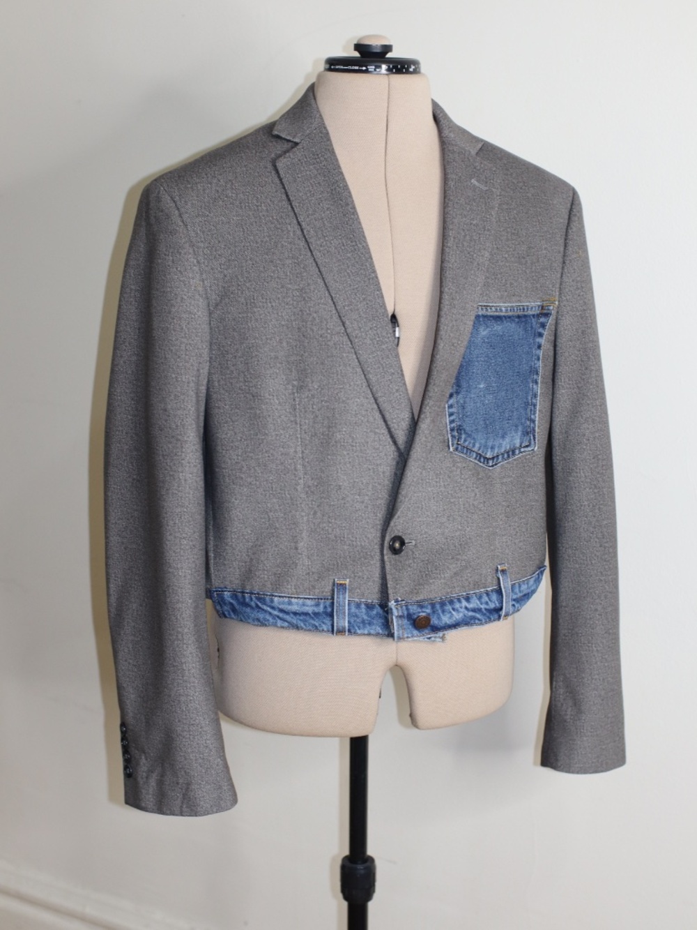 Stylish Upcycled Blazer with Denim Details